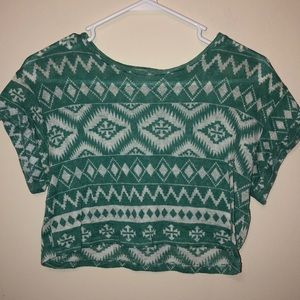 Teal and White Pattern Crop Top